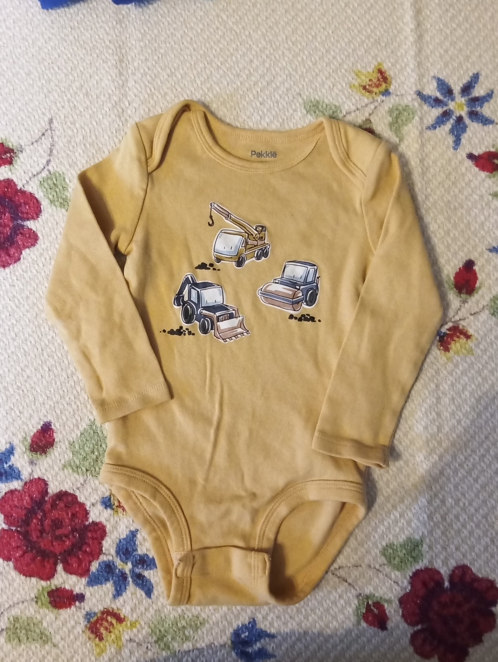 Mustard Yellow Construction Trucks One-Piece for Kids